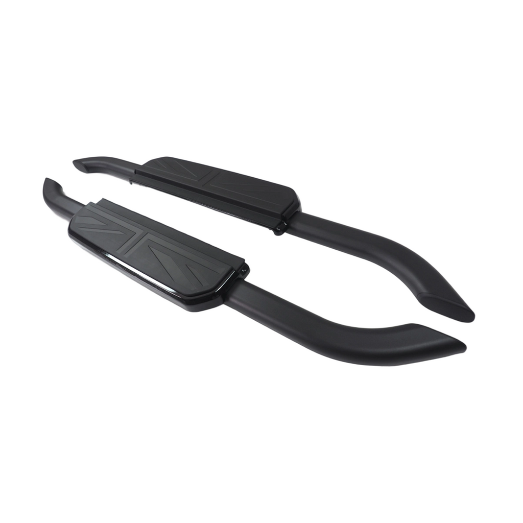 Land Rover Defender Black & Silver Aluminum Union Jack Side Steps LHD & RHD Compatible