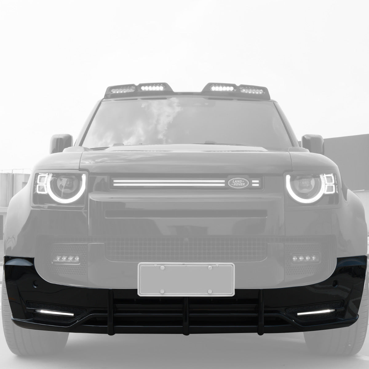 LED Front Lip Spoiler Kit for Land Rover Defender 90/110 - Gloss Black ABS