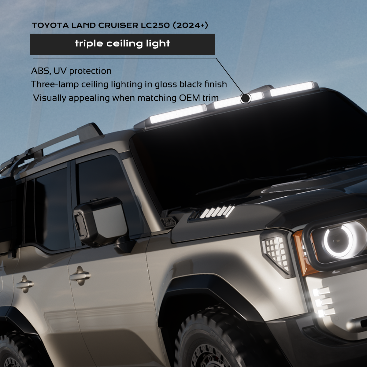 ABS Triple Roof Lighting Cover for Toyota LC250 - Glossy Black